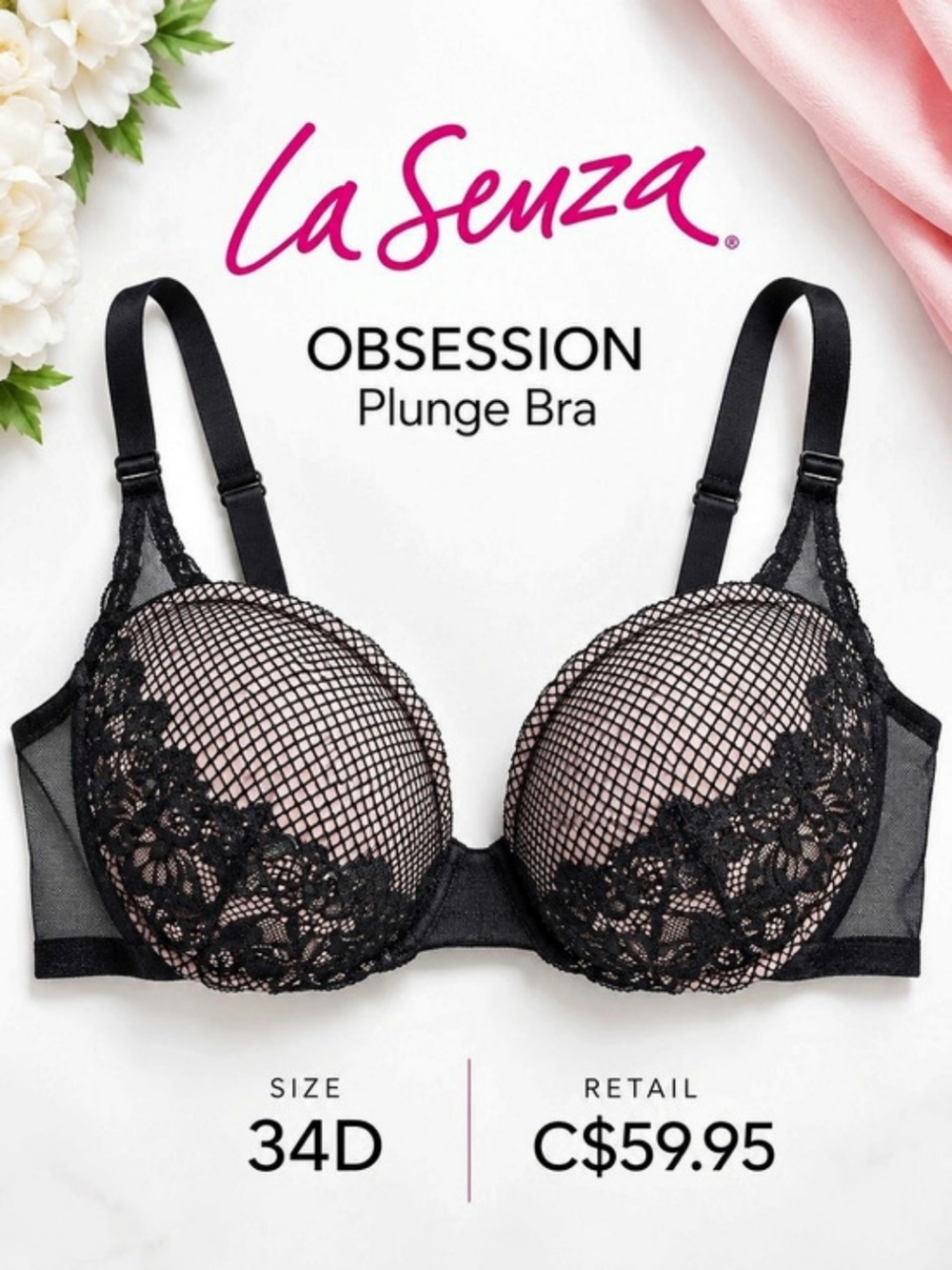 La Senza Obsession Plunge Bra Lace Plunge Bra in Black 34D Never Worn